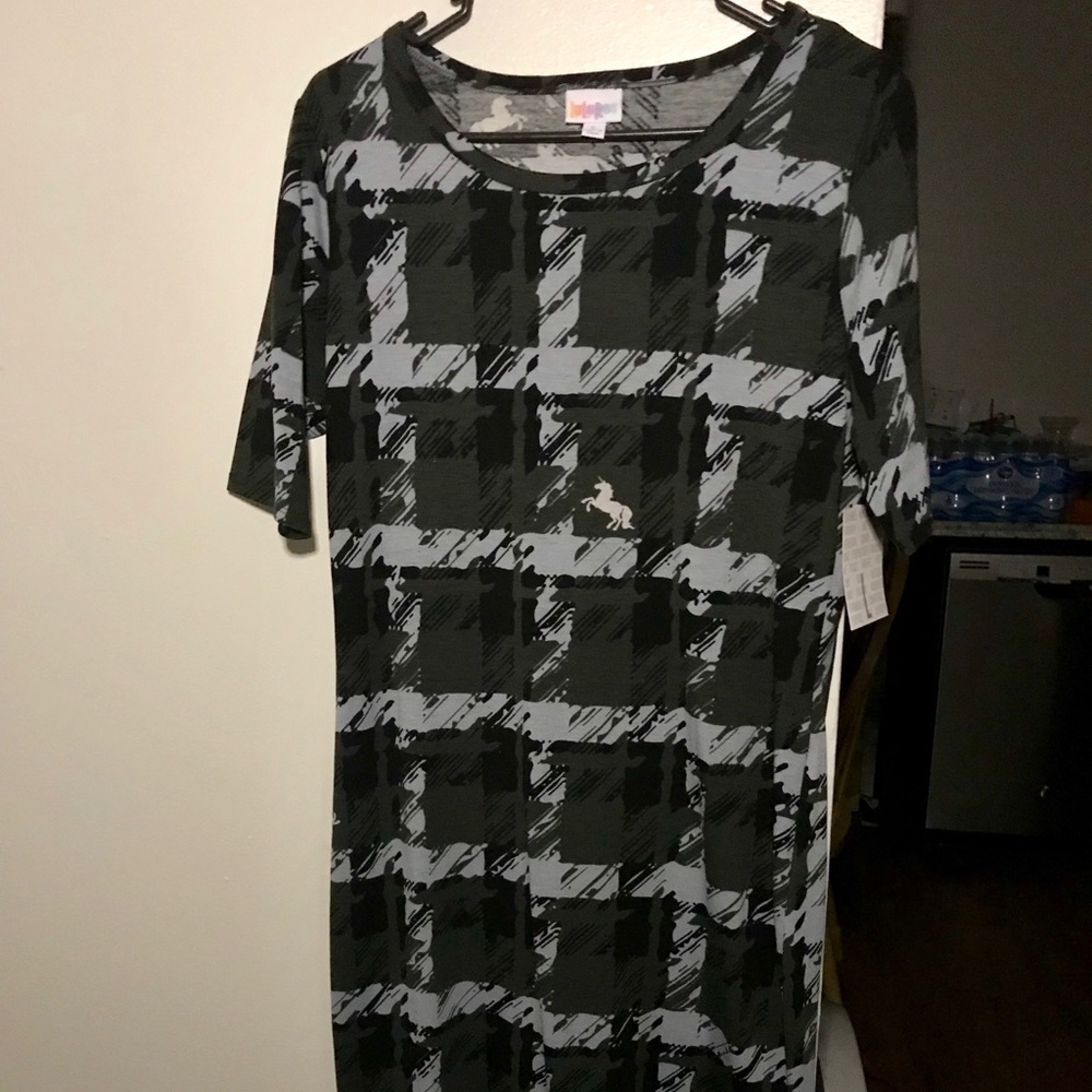 Unicorn Plaid Gray Green Lularoe Julia Dress L NWT